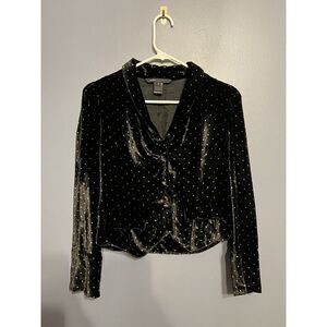 Marc Jacobs Silk Velvet Black‎ Blazer with Micro Dot Print 8 Slim Fit Career Mod